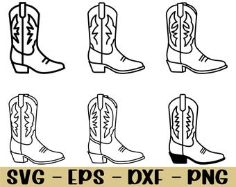 Stivali da cowboy Svg, Silhouette di stivali da cowboy, Dxf, Png