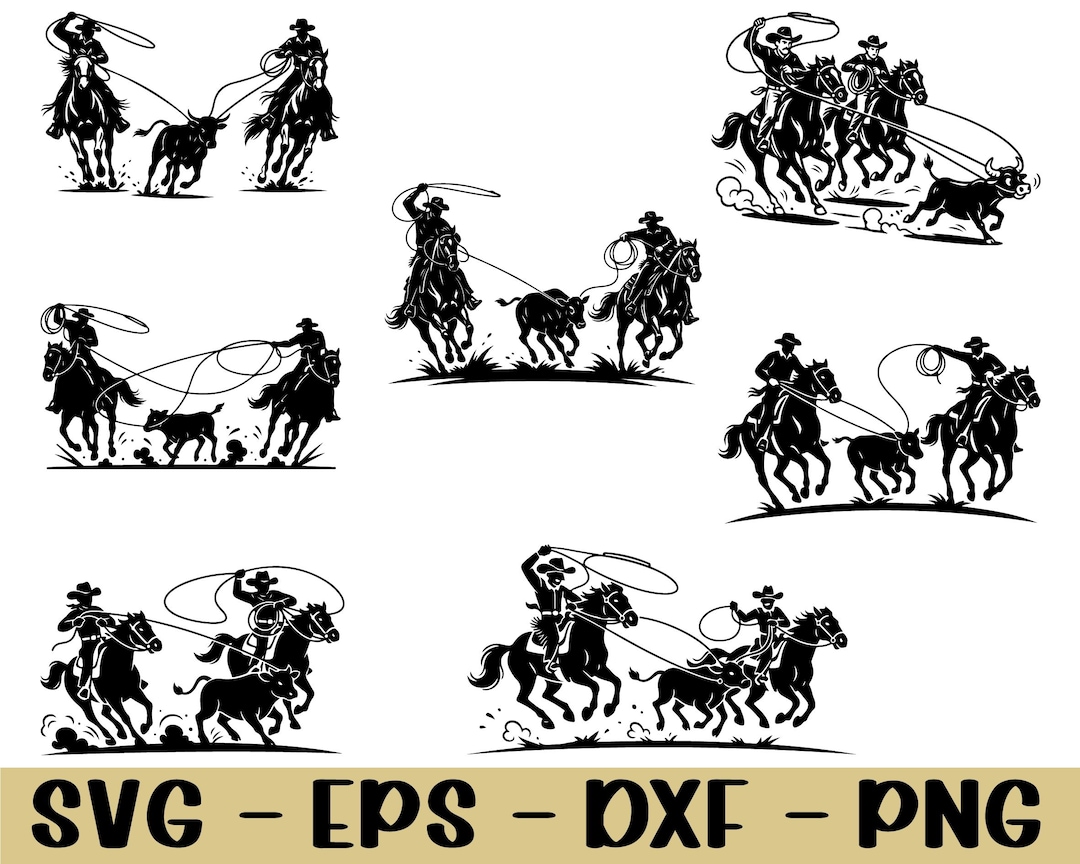 Rodeo Cattle Team Calf Roping Svg, Dxf, Png - Etsy