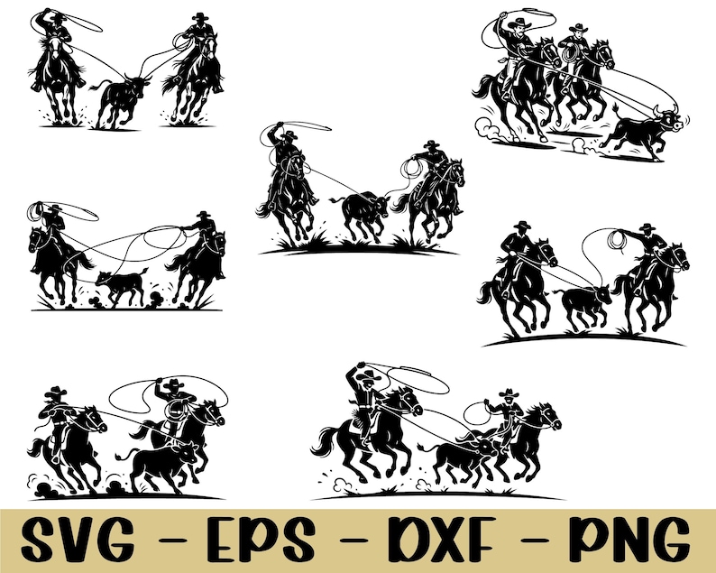 Rodeo Cattle Team Calf Roping Svg, Dxf, Png - Etsy