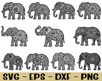 Mandala Elephant Svg, Dxf, Png