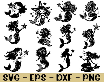 Cute Mermaid with Starfish Svg, Dxf, Png