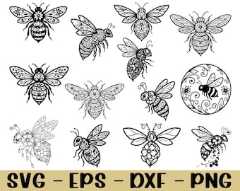 Abeja floral SVG, DXF, PNG