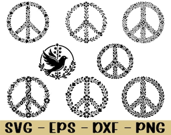 Floral Peace Sign Svg, Dxf, Png