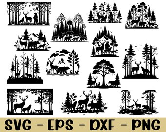 Forest Animals in the Forest Svg, Dxf, Png