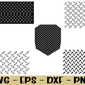 Könnte beinhalten: Schwarze Riffelblechmuster in verschiedenen Formen, darunter ein Rechteck, ein Schild und mehrere quadratische Muster. Das Bild enthält auch den Text "SVG - EPS - DXF - PNG" in Gold.