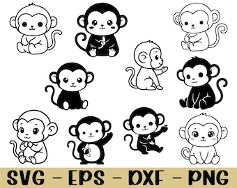 Cute Baby Monkey Svg, Dxf, Png