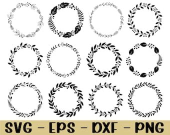 Botanical Wreath Svg, Wreath Silhouette, Dxf, Png