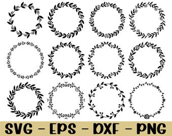 Botanical Wreath Svg, Dxf, Png