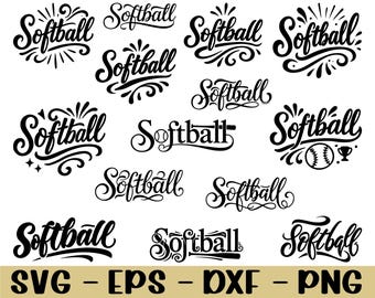 Softball Typography Svg, Dxf, Png