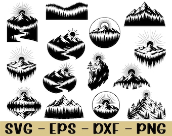 Scena di montagna Svg, sagoma di montagna, Dxf, Png