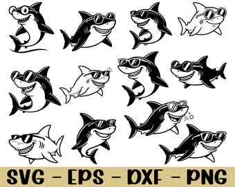 Cool Shark Wearing Glasses Svg, Dxf, Png