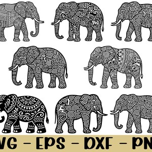Folk Art Elephant Svg, Dxf, Png