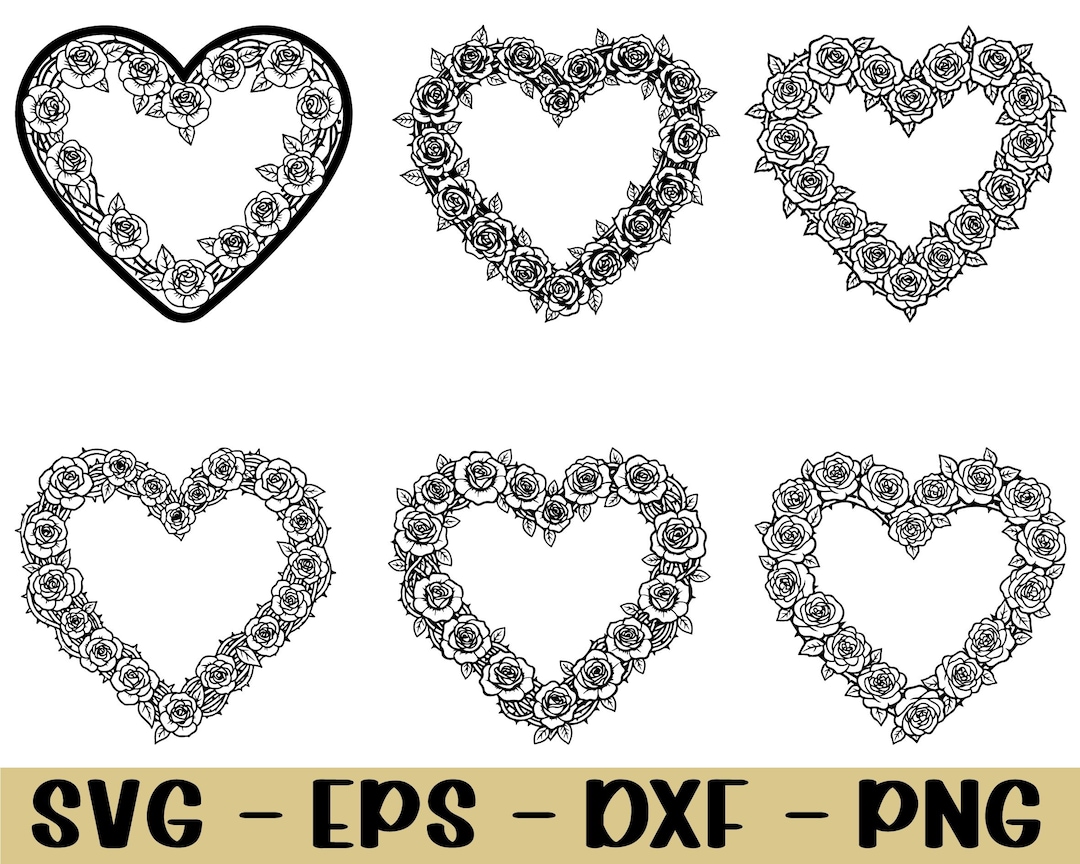 Heart Shape Rose Flower Wreath Svg, Dxf, Png - Etsy