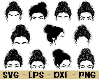 Messy Bun Hairs Svg, Dxf, Png