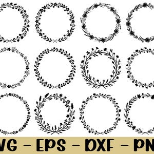 Rustic Wildflower Wreath Svg, Wreath Silhouette, Dxf, Png