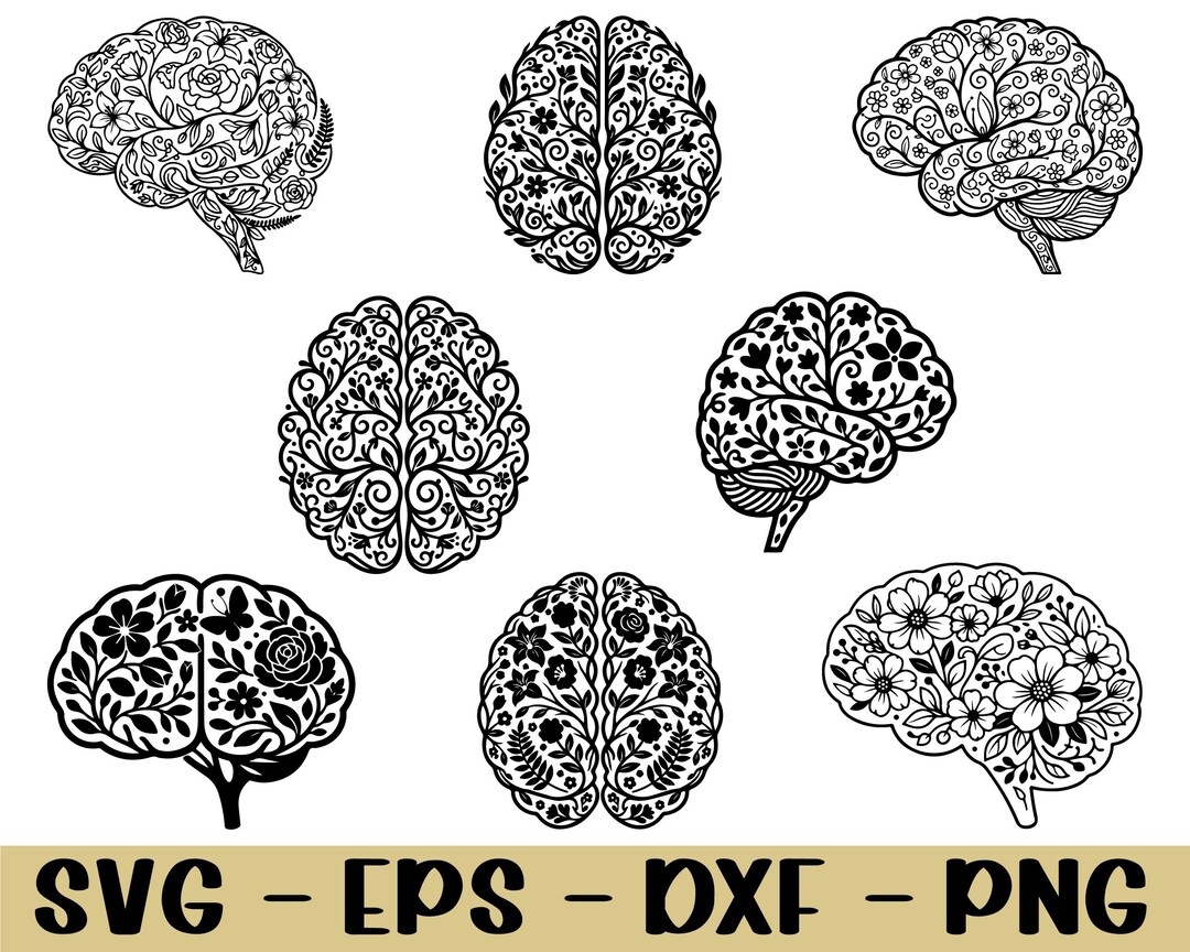 Brain Dxf Floral Brain Svg, Dxf, Png - Etsy