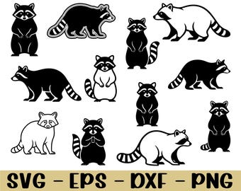 アライグマ SVG、アライグマのシルエット、DXF、PNG