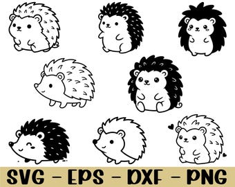 Cute Kawaii Hedgehog Svg, Dxf, Png