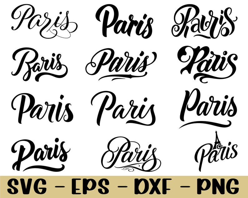 Paris Typography Svg, Paris Text Silhouette, Dxf, Png - Etsy