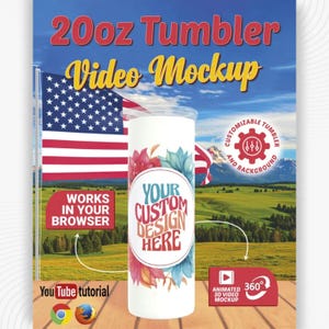 20oz Skinny Tumbler Video Mockup | Animated 3D Video | Browser App | (Digital Download)