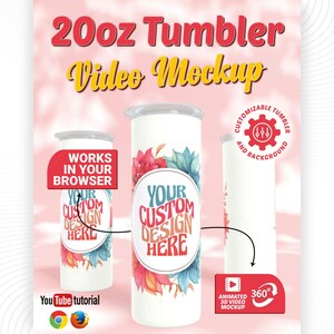 20oz Tumbler 3D Video Mockup | Animated Rotating Preview | Browser Based Video & PNG Export