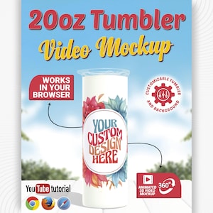 20 oz Tumbler Video Mockup | 3d Animated Tumbler | Browser App | No Software Needed