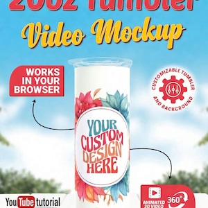 3Dタンブラーモックアップビデオモックアップ | ビデオ + PNGエクスポート | ブラウザで動作 | ソフトウェア不要