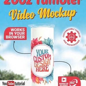 3D Tumbler Video Mockup | 20 oz Skinny Tumbler Animation, Browser-Based Export (Digital Download)
