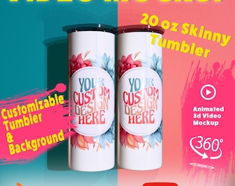 20oz Skinny Tumbler Video Mockup: 3D Animated Blender File