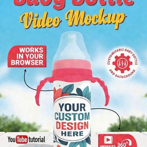 Maquete animada de mamadeira | Vídeo 3D personalizável | Sem necessidade de software (baseado em navegador)