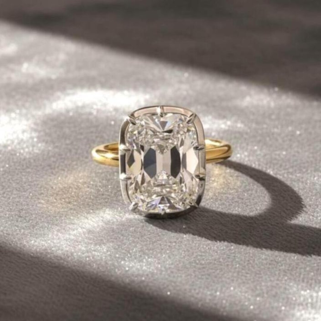 Two Tone 5ct Old Mine Elongated Cushion Moissanite Engagement Ring ...