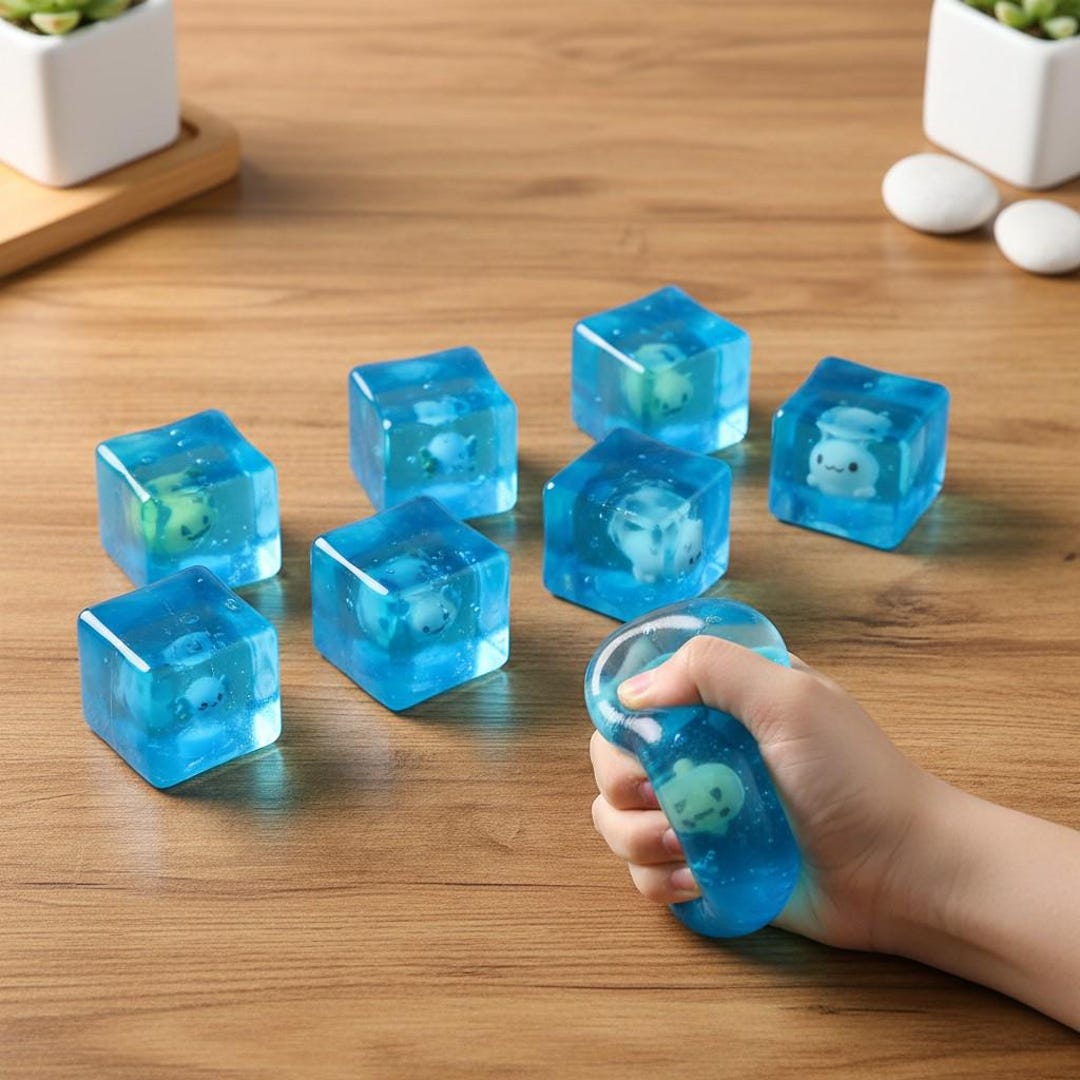Sea Animal Ice Cube Malt Sugar Squishy Toy 4x4x4cm Slow Rise Sensory Stress Relief Cube