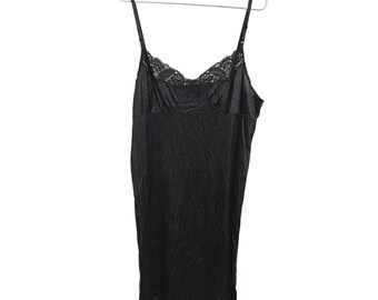 Vestido lencero negro de encaje estilo Y2K, satén, lencería midi, coqueta, minimalista, estilo gótico, talla XL.