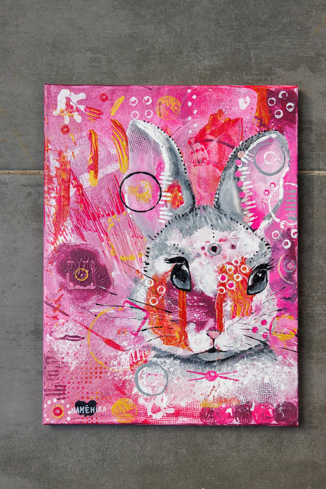Colorful Rabbit Acrylic Painting – Modern Animal Art on Canvas 30x40 Cm ...
