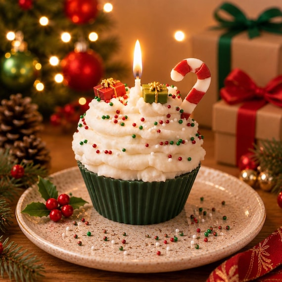 Christmas Cupcake Candle | Custom Handmade Soy Wax Candle | Personalized Gift
