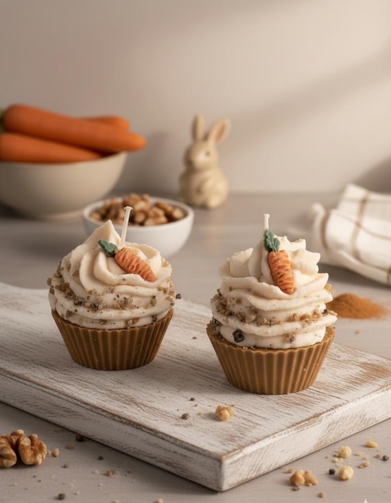 Realistic Carrot Cake Cupcake Candle – Spiced Soy Wax Dessert Candle, Spring Decor