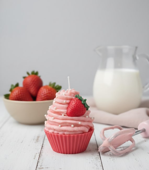 Strawberry Cupcake Candle - Gourmet Bakery Scent, Hand-crafted Personalized Gift