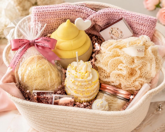 Lemon Cupcake Spa Gift Basket, Self Care Gift Box, Birthday Gift For Women, Luxury Pamper Hamper