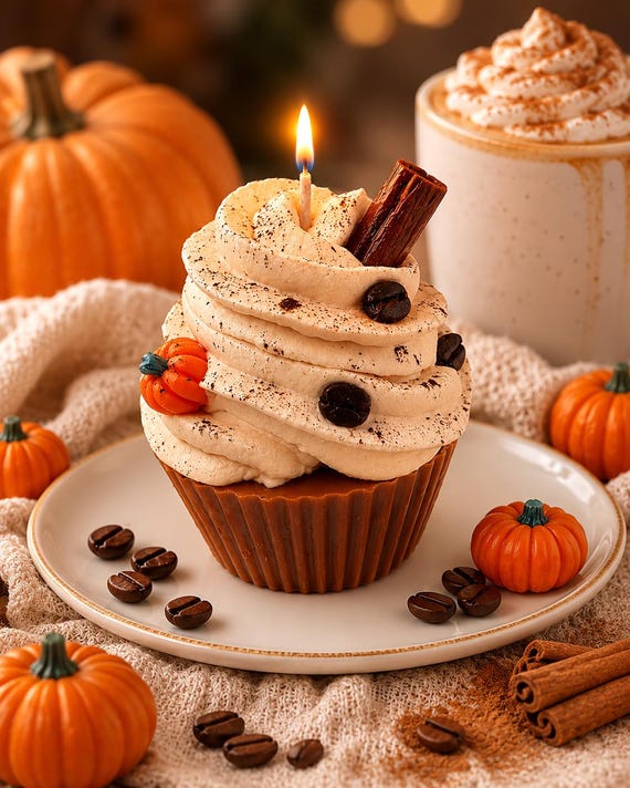 Pumpkin Spice Latte Cupcake Candle | Realistic Bakery Design | Fall Candle