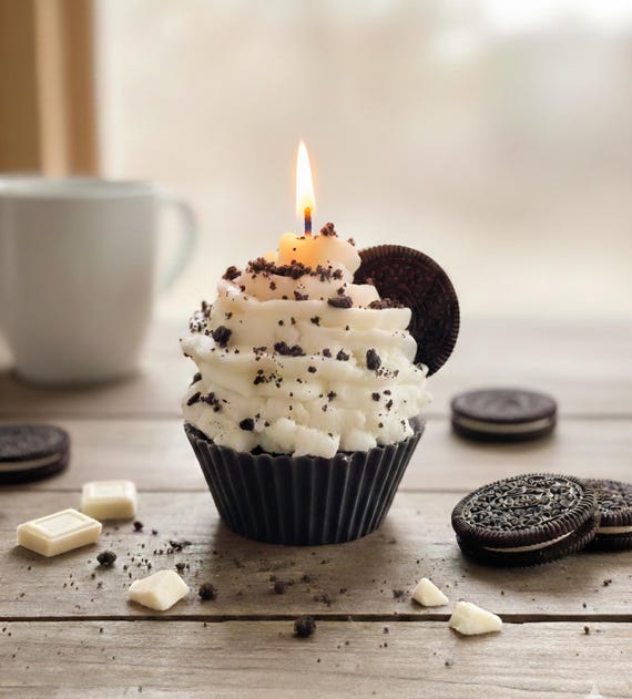 Cookies and Cream Cupcake Candle, Oreo Scented Soy Wax Hand-crafted Bakery Gift