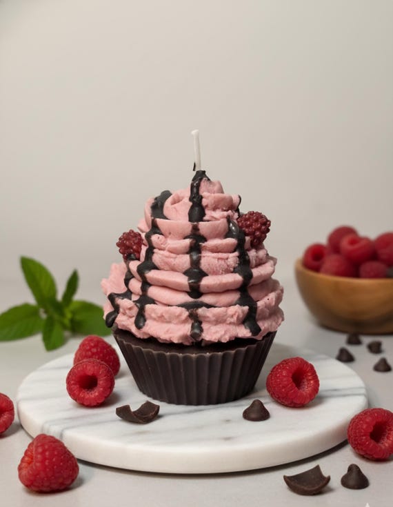 Dark Chocolate Raspberry Truffle Dual-Scented Cupcake Candle, Hand-crafted Personalized Gift