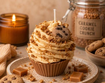 Caramel Cookie Crunch Cupcake Candle – Realistic Bakery Decor, Caramel Vanilla Scent