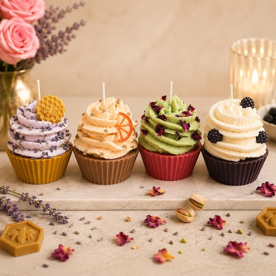 Cupcake Candles | Luxe Collection, Honey Lavender, Pistachio Rose, Citrus Tea Cake, Blackberry Velvet