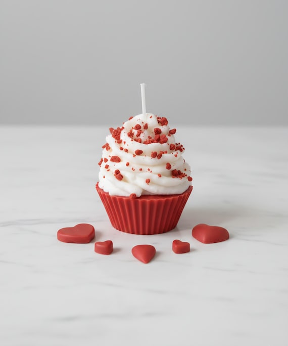 Red Velvet Cupcake Candle, Hand-Crumbled Toppings, Valentine Gift, Gift Wrapped