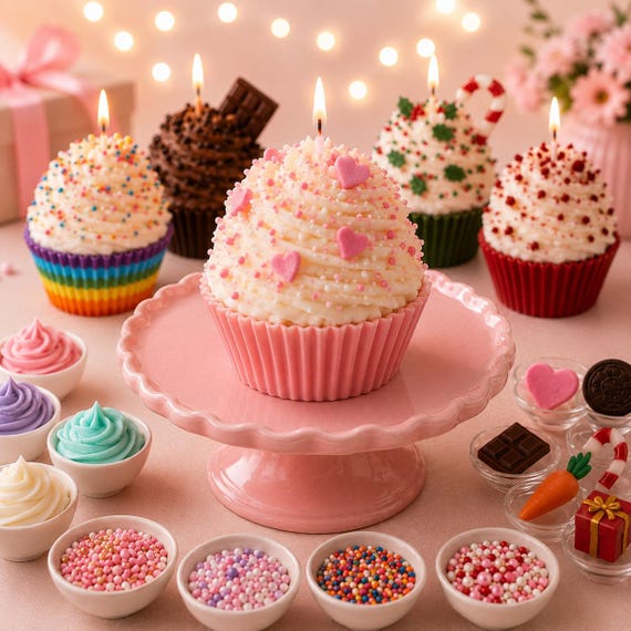 Custom Soy Wax Cupcake Candle, Personalized Birthday Gift, Hand-crafted Party Favor, Gift Wrap Included