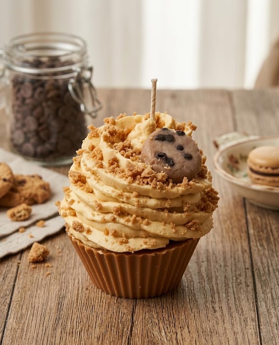 Caramel Cookie Crunch Cupcake Candle – Realistic Bakery Decor, Caramel Vanilla Scent