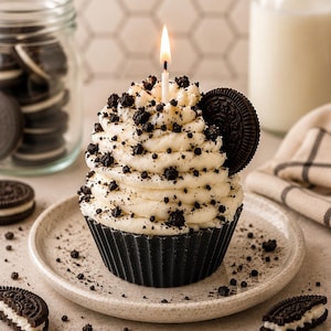 Cookies and Cream Cupcake Candle, Oreo Scented Soy Wax Hand-crafted Bakery Gift