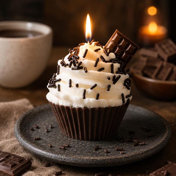 Decadent Chocolate Vanilla Cupcake Candle, Dual Scented Soy Wax, Personalized Gift