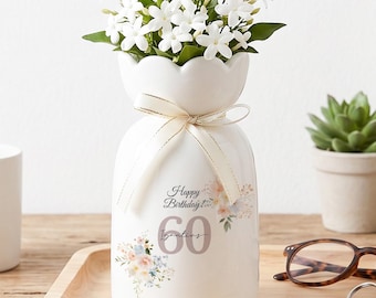 Personalisierte 60. Geburtstag Keramikvase, Benutzerdefinierte Blumenvase, Meilenstein Geburtstagsgeschenk für Mama