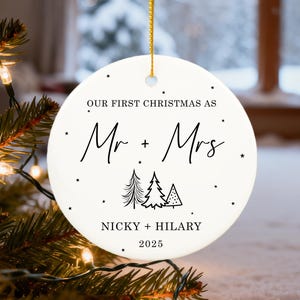 First Christmas Married Ornament Personalized, Our First Christmas as Mr & Mrs, Names Year Tree Ornament, Wedding Gift for Couple